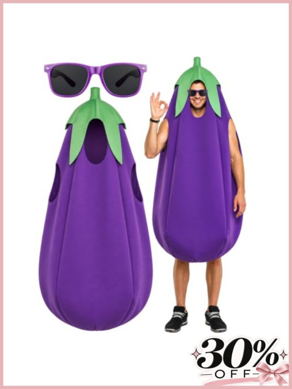 Oversized Sponge Eggplant Costume 2 Pc Set with Glasses Adult Halloween